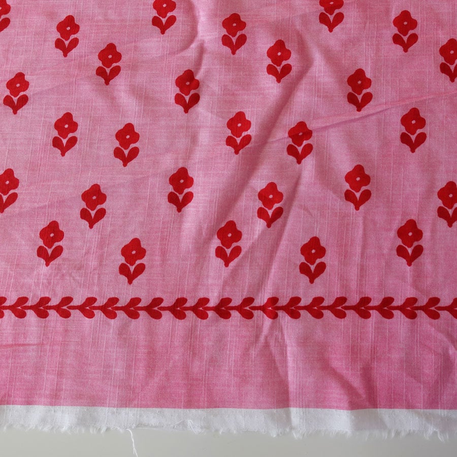 Pink Border Block Print Effect Fabric - per half metre