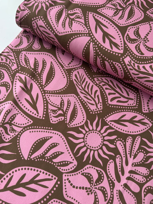 Mauve Abstract Viscose Stretch Fabric - per half metre