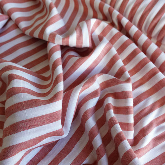 Yarn Dyed Stripes Viscose Fabric Orange - per half metre