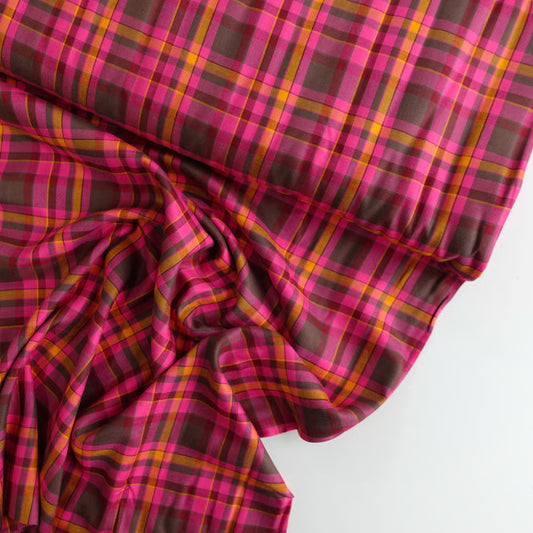 Pink check - Viscose Twill - per half metre