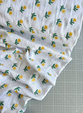 Yellow floral embroidered cotton linen - per half metre