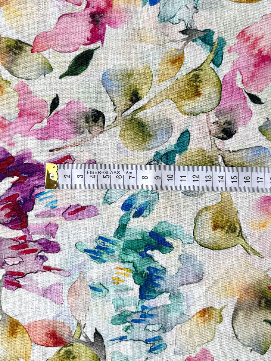 Watercolour Abstract Floral Linen Viscose Fabric - per half metre
