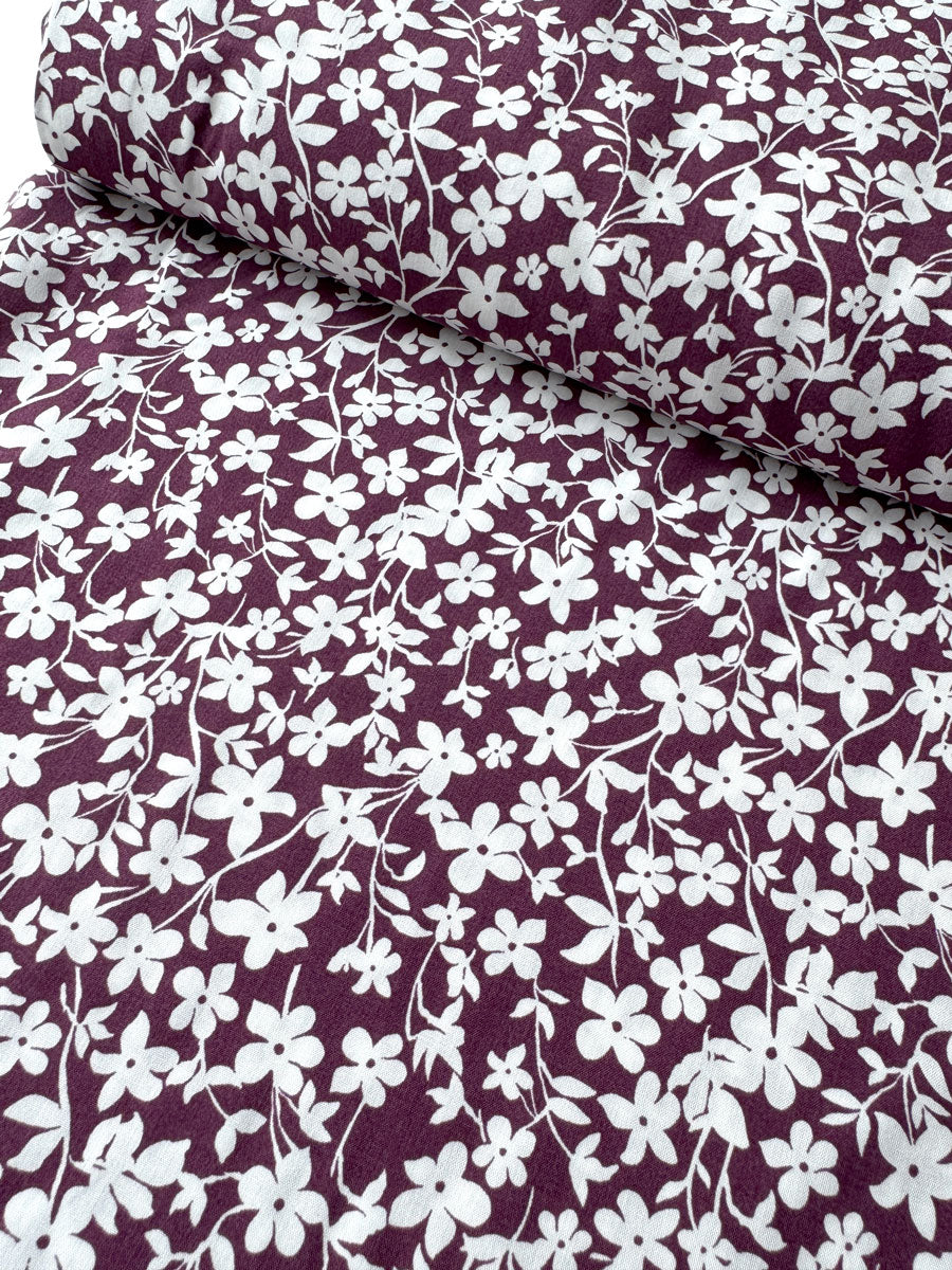 Berry Floral Viscose Stretch - per half metre