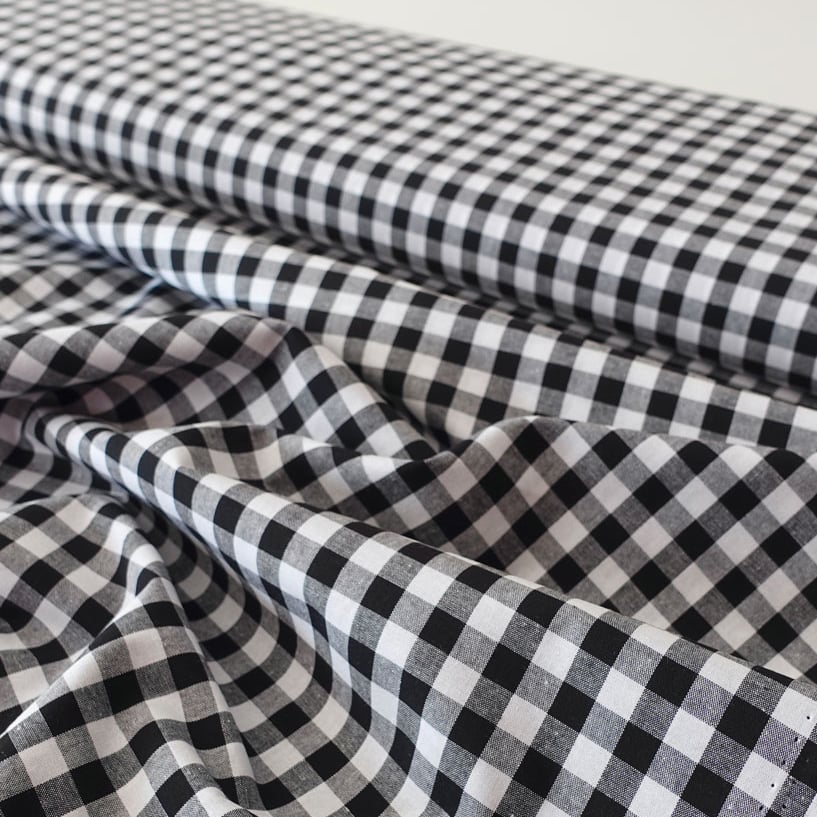 Black Gingham 100% Cotton Fabric - per half metre