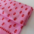 Pink Border Block Print Effect Fabric - per half metre