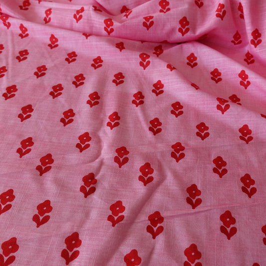 Pink Border Block Print Effect Fabric - per half metre