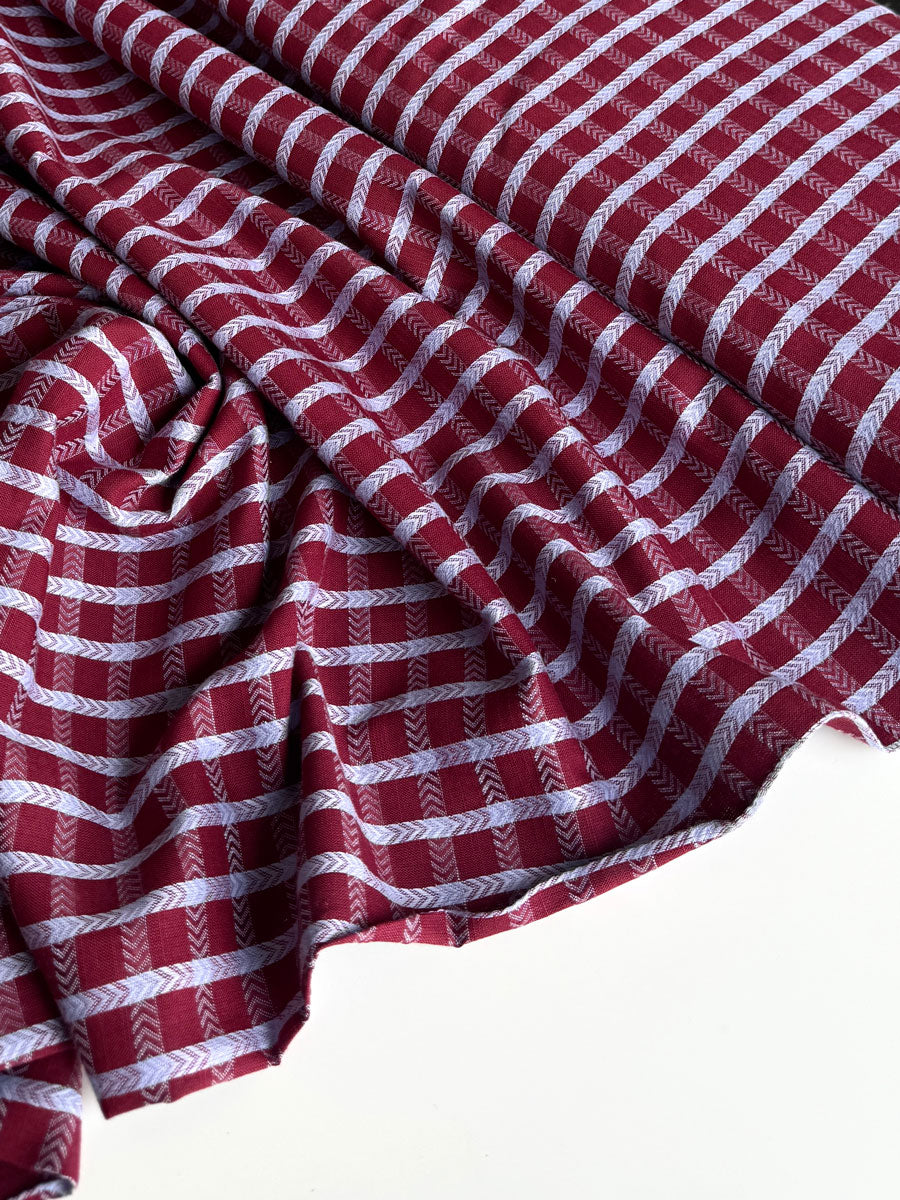 Burgundy cotton yarn dyed dobby fabric - per half metre