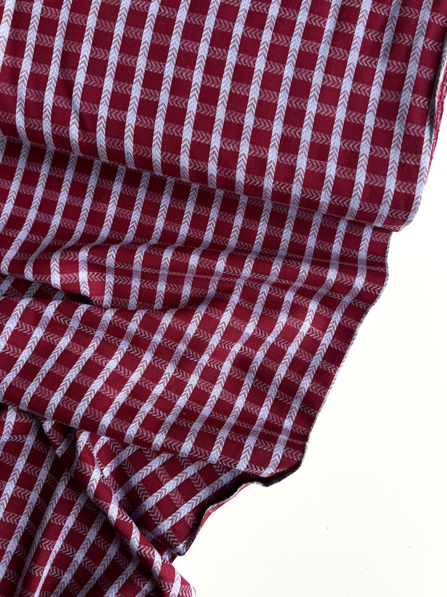 Burgundy cotton yarn dyed dobby fabric - per half metre