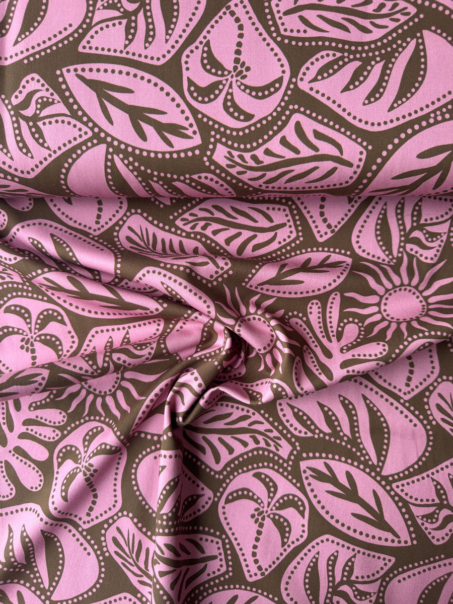 Mauve Abstract Viscose Stretch Fabric - per half metre