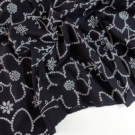 Black Cutwork Cotton Fabric - per half metre