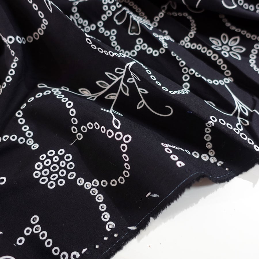 Black Cutwork Cotton Fabric - per half metre