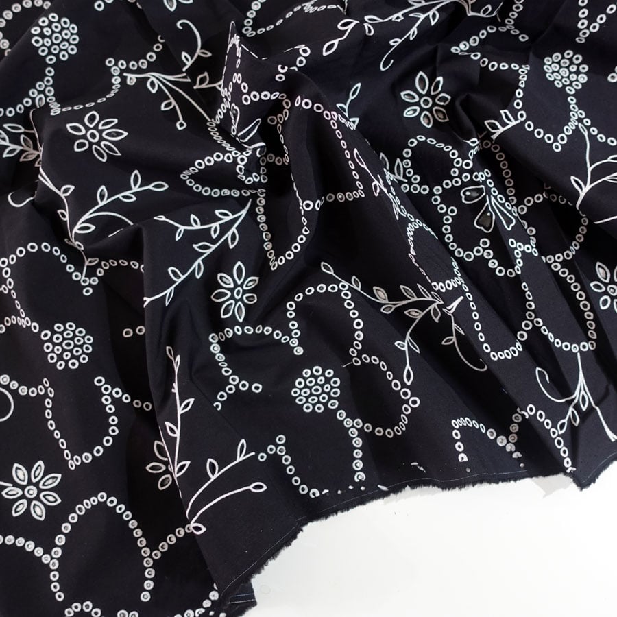 Black Cutwork Cotton Fabric - per half metre