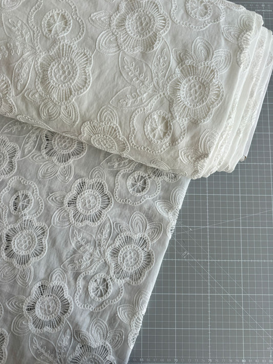 lvory embroidered cotton - per half metre
