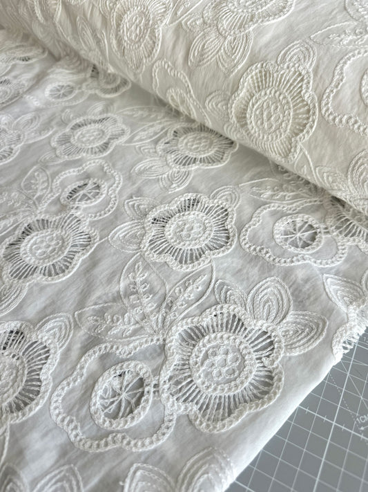 lvory embroidered cotton - per half metre