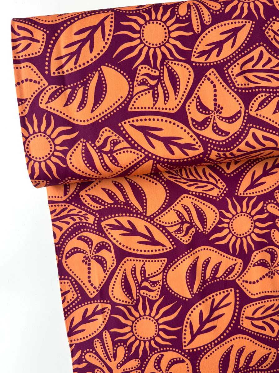 Orange Abstract Viscose Stretch Fabric - per half metre