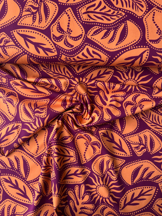 Orange Abstract Viscose Stretch Fabric - per half metre