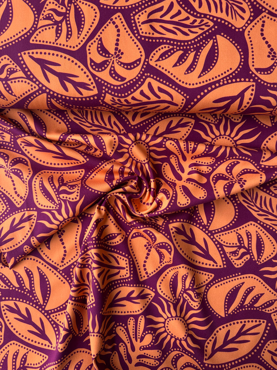 Orange Abstract Viscose Stretch Fabric - per half metre