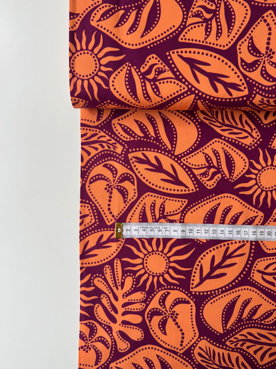 Orange Abstract Viscose Stretch Fabric - per half metre