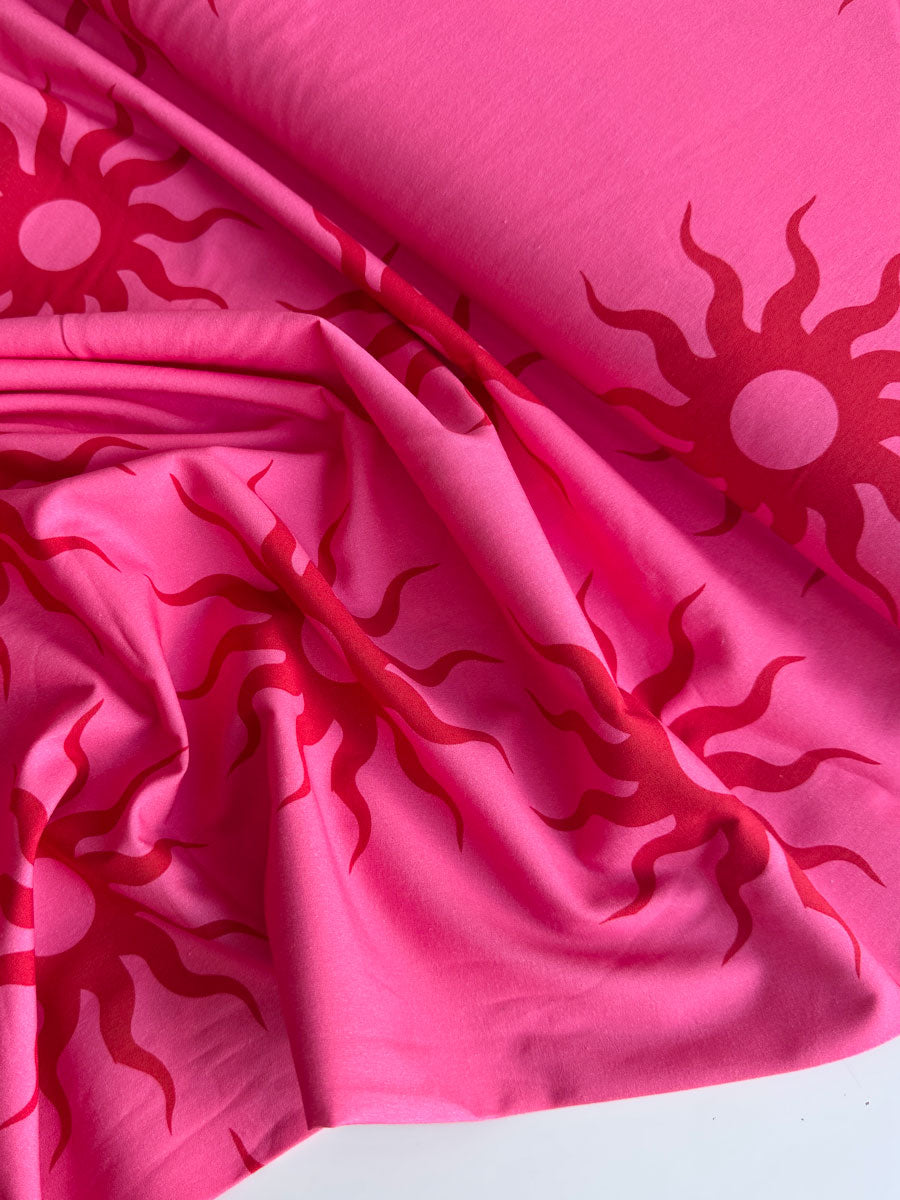 Pink Sun print cotton fabric - per half metre
