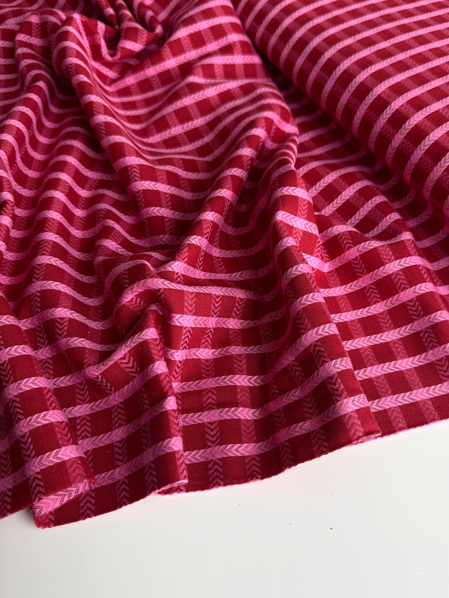 Red cotton yarn dyed dobby fabric - per half metre