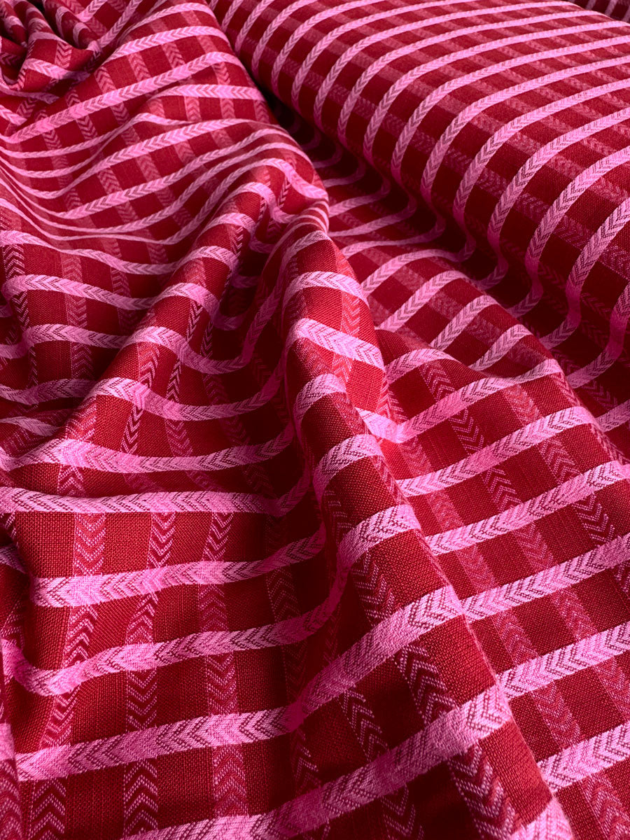 Red cotton yarn dyed dobby fabric - per half metre