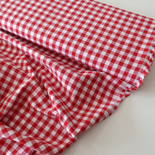Cherry Red Gingham 100% Cotton Fabric - per half metre