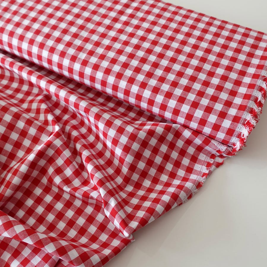 Cherry Red Gingham 100% Cotton Fabric - per half metre