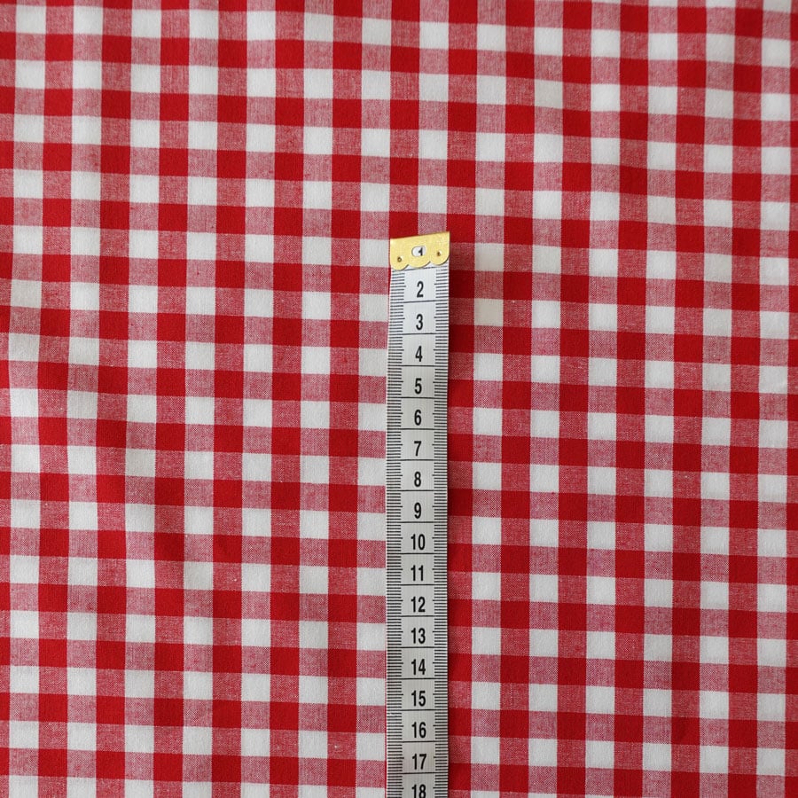 Cherry Red Gingham 100% Cotton Fabric - per half metre