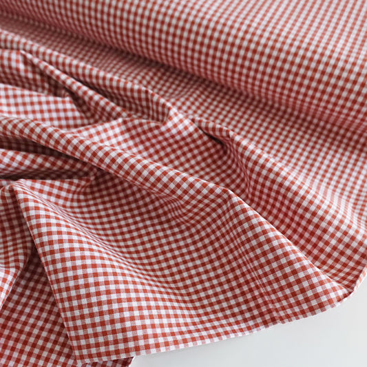 Terracotta Mini Gingham 100% Cotton Fabric - per half metre
