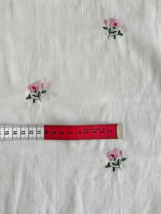 Pink Floral Embroidered Cotton Voile Fabric - per half metre