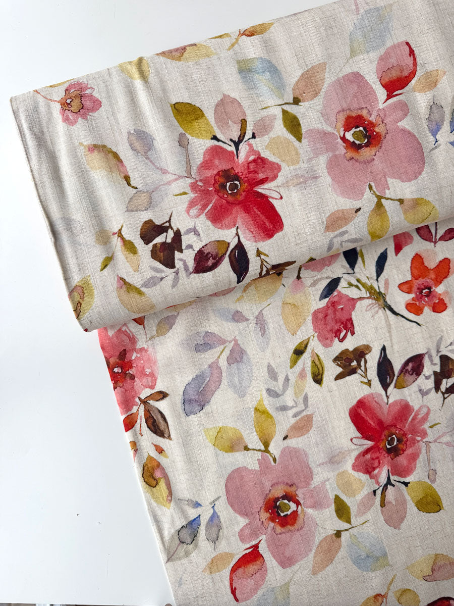 Watercolour Floral Linen Viscose Fabric - per half metre