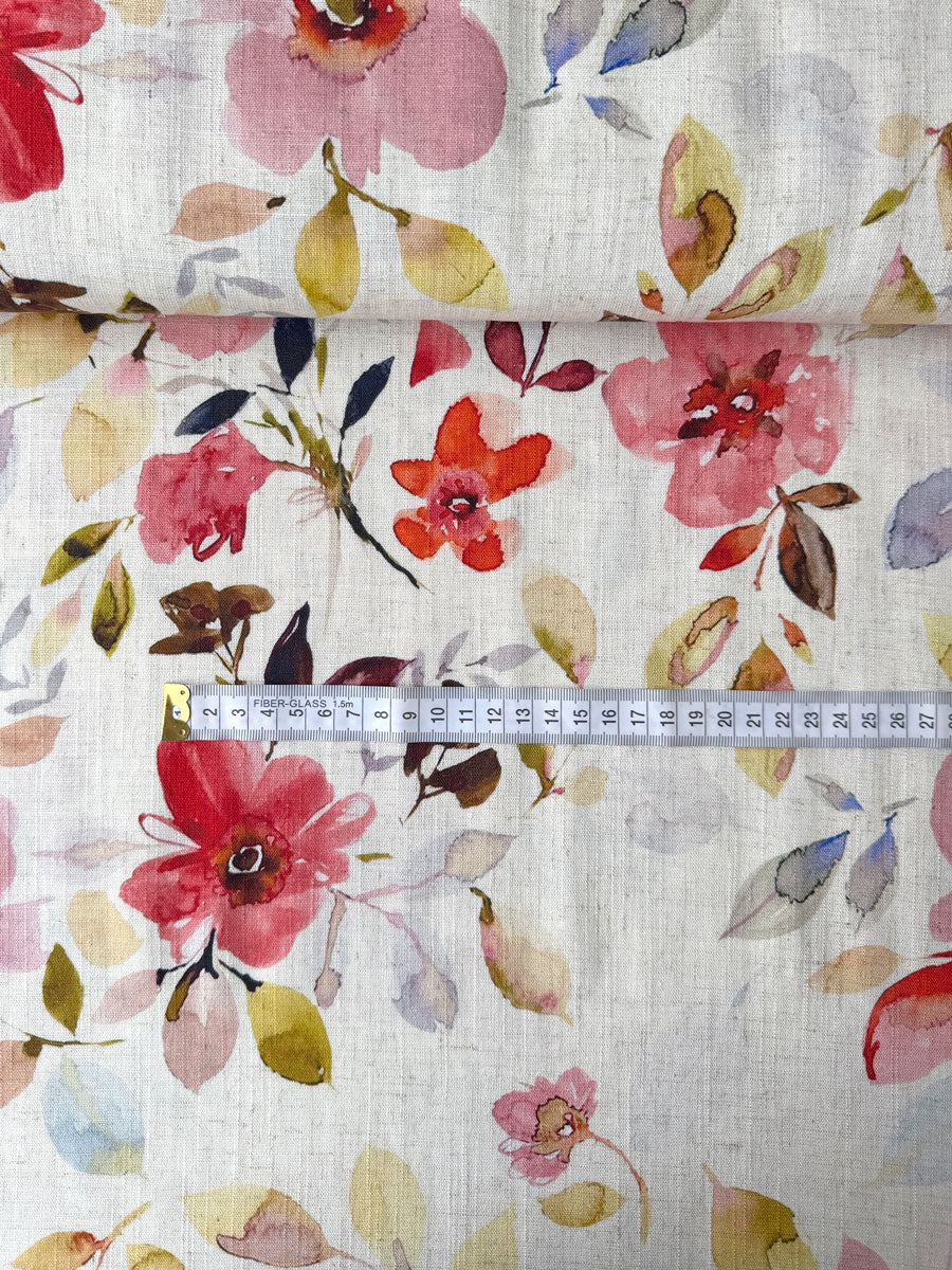 Watercolour Floral Linen Viscose Fabric - per half metre